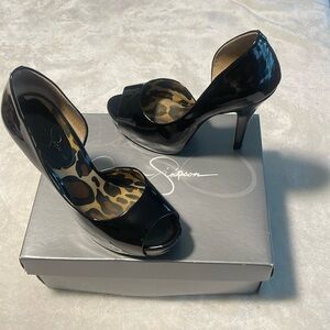 Jessica Simpson Size 7M Josette Black Patent Leather Platform Stiletto Open Toe